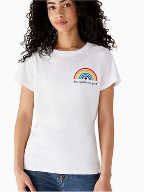 kate spade White Tee with Rainbow Chest Embroidery